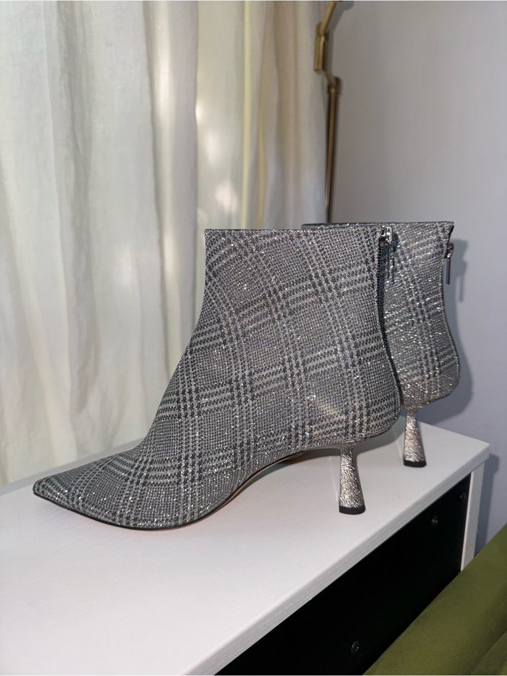 Jimmy Choo Marinda 65 Silver Plaid Crystal Ankle Boots